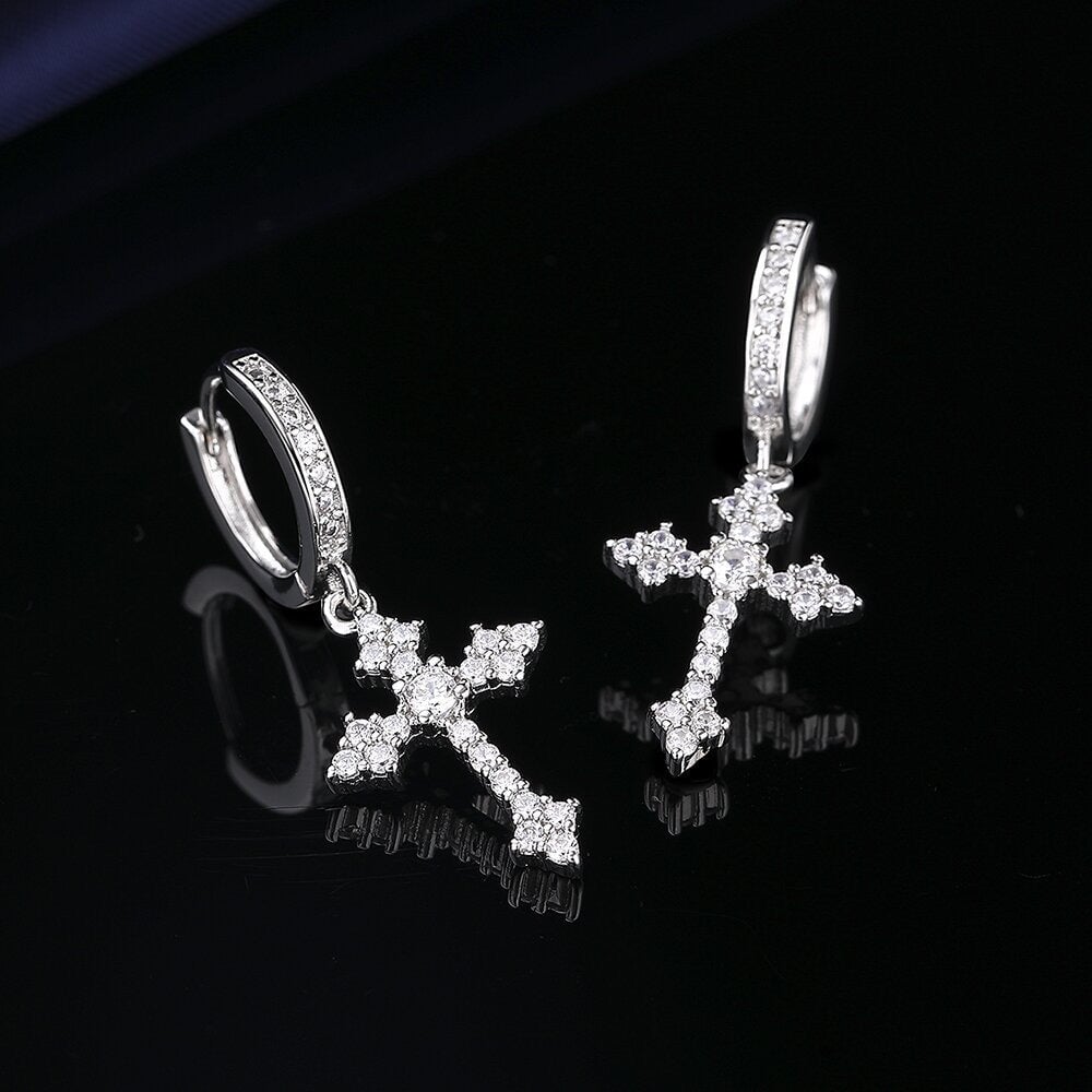 S925 Moissanite Nova Cross Hoop Earrings - VVS1 Earrings 