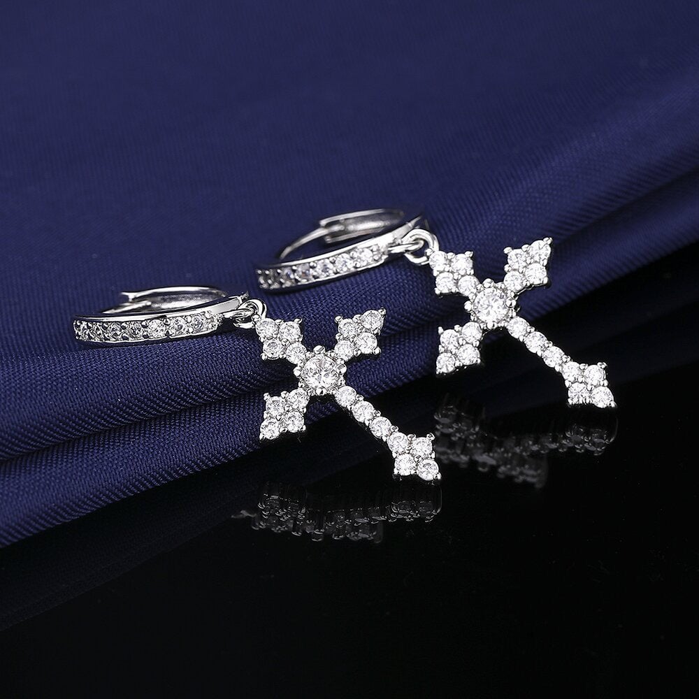 S925 Moissanite Nova Cross Hoop Earrings - VVS1 Earrings 