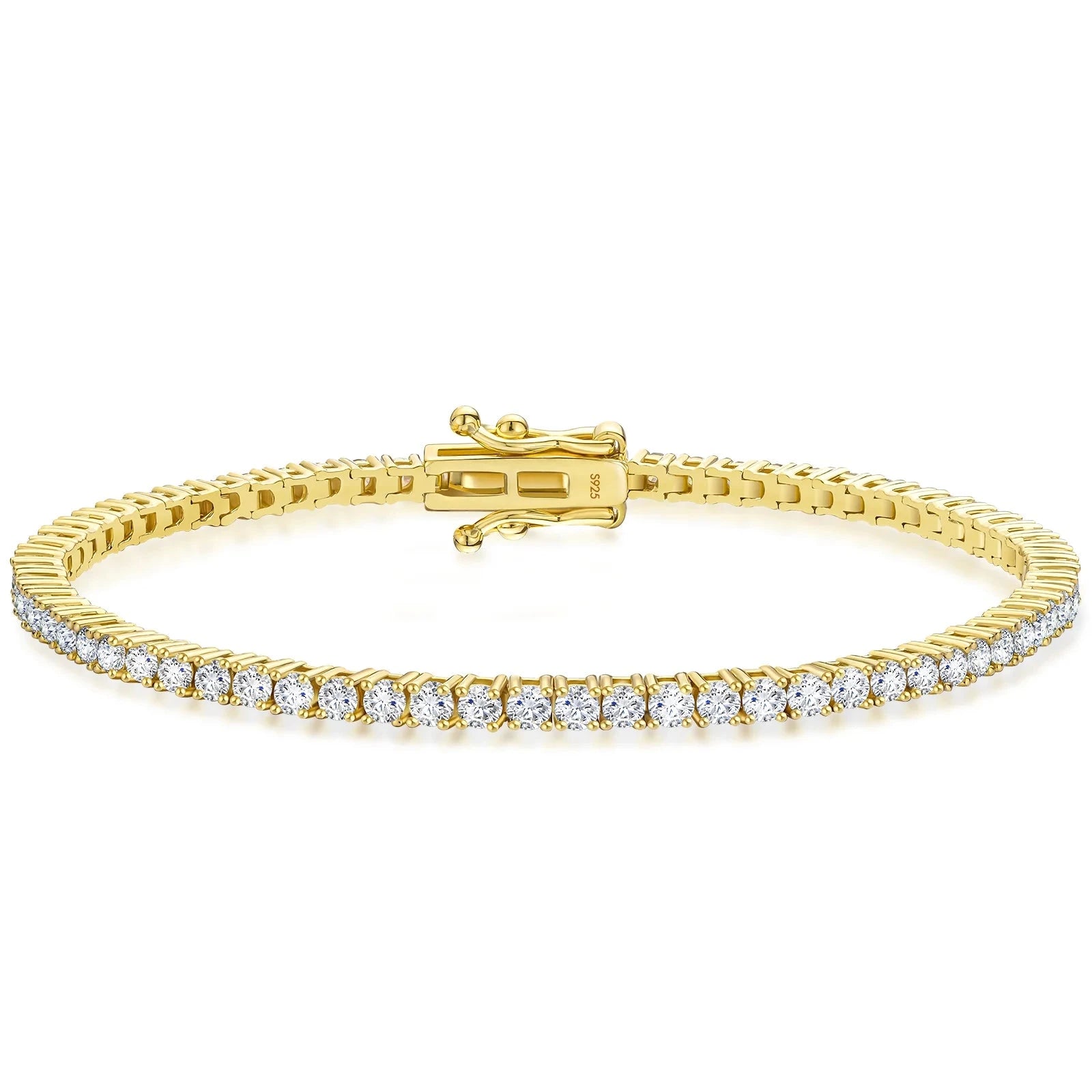 S925 Moissanite Tennis Chain Bracelet in 14K Gold - 2mm Bracelets 