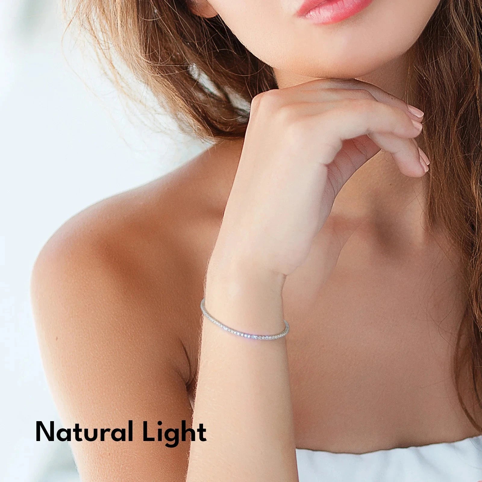 S925 Moissanite Tennis Chain Bracelet in White Gold - 2mm Necklaces 