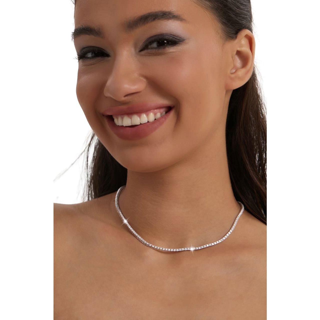 S925 Moissanite Tennis Chain Necklace in White Gold - 2mm Necklaces 