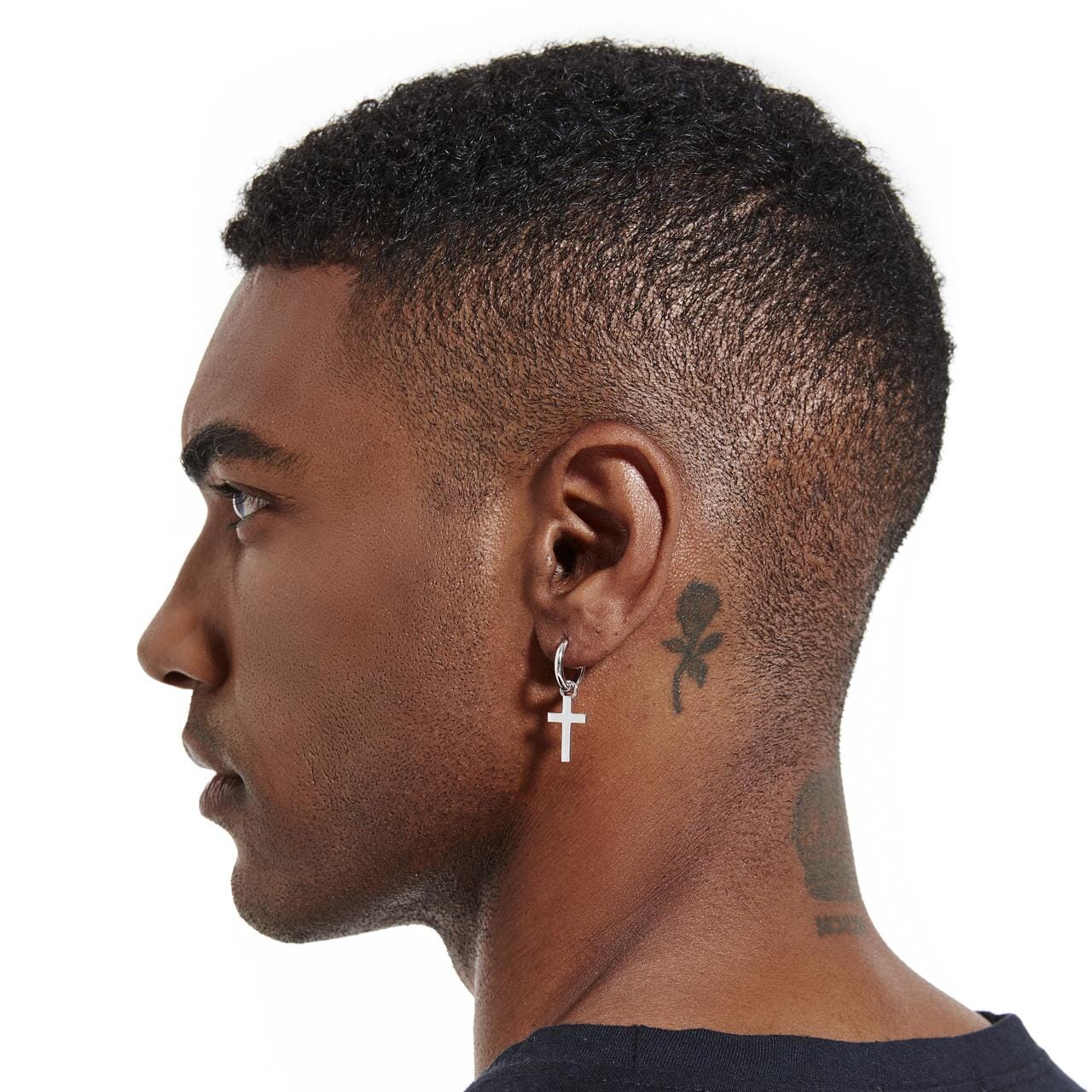 S925 Silver Cross Dangle Earrings - White Gold 