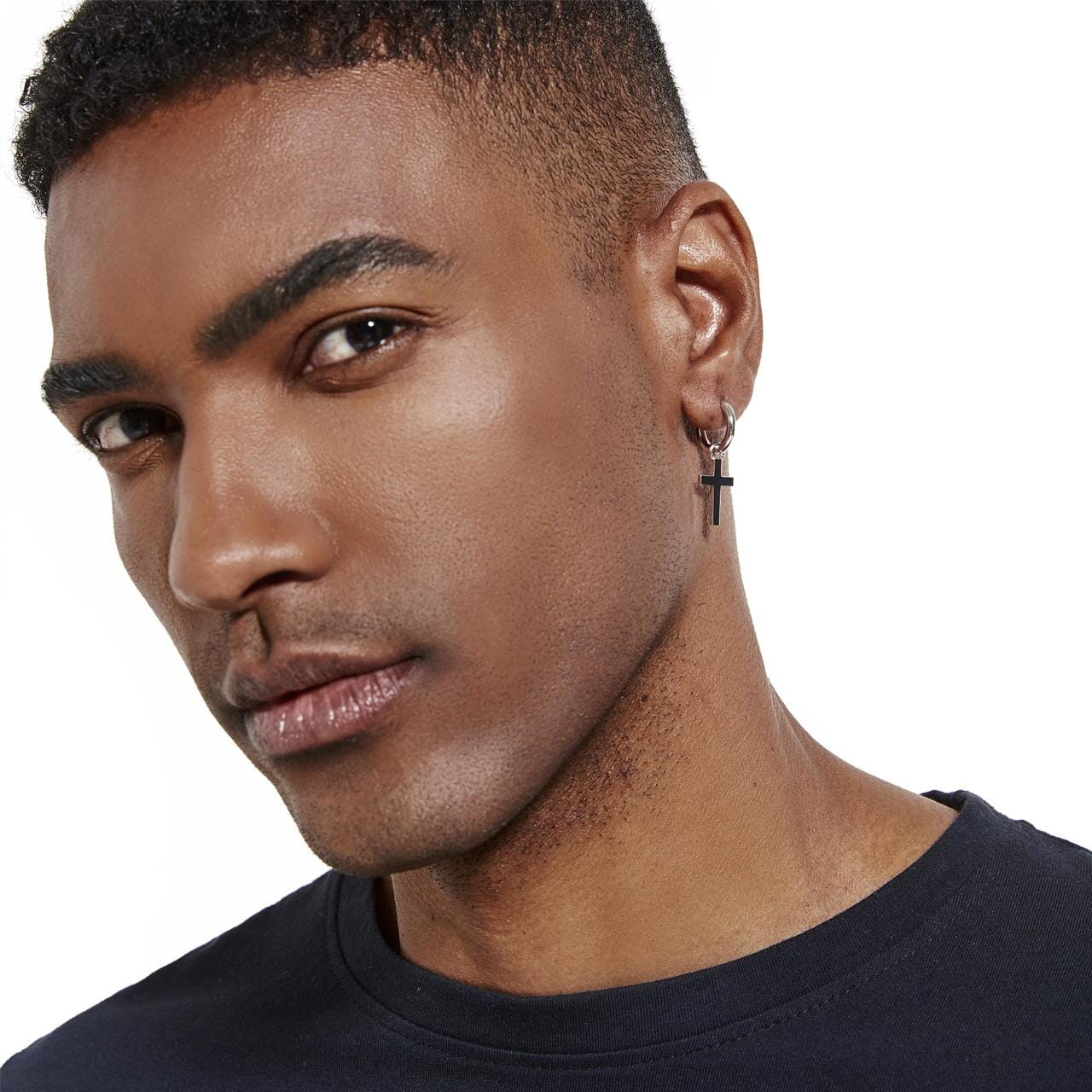 S925 Silver Cross Dangle Earrings - White Gold 