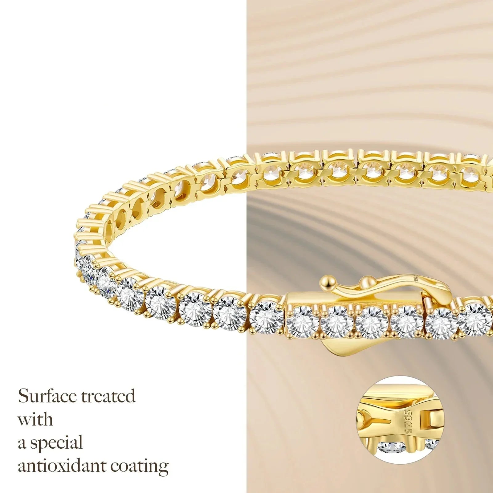 S925 Silver CZ Diamond Tennis Bracelet in 14K Gold - 3mm Bracelets 
