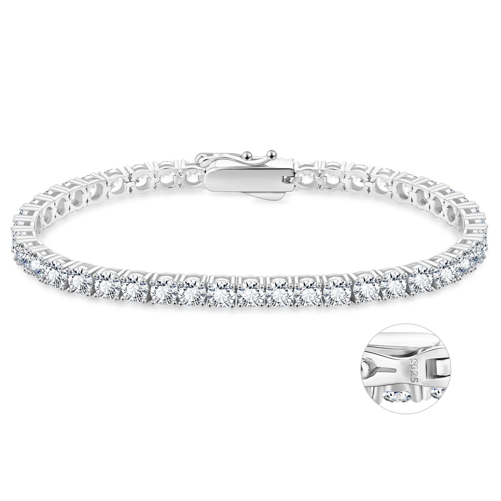 S925 Silver CZ Diamond Tennis Bracelet in 14K Gold - 4mm Bracelets 7" 925 Sterling Silver White Gold