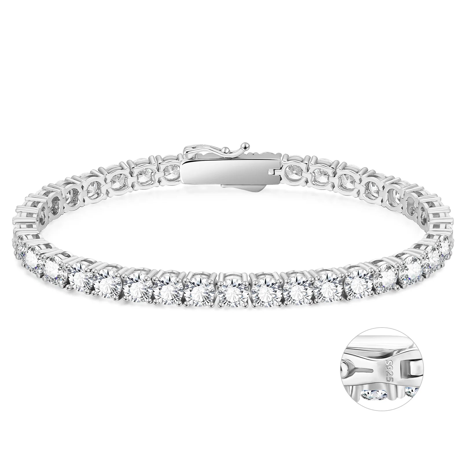 S925 Silver CZ Diamond Tennis Bracelet in 14K Gold - 5mm Bracelets 7" 925 Sterling Silver White Gold