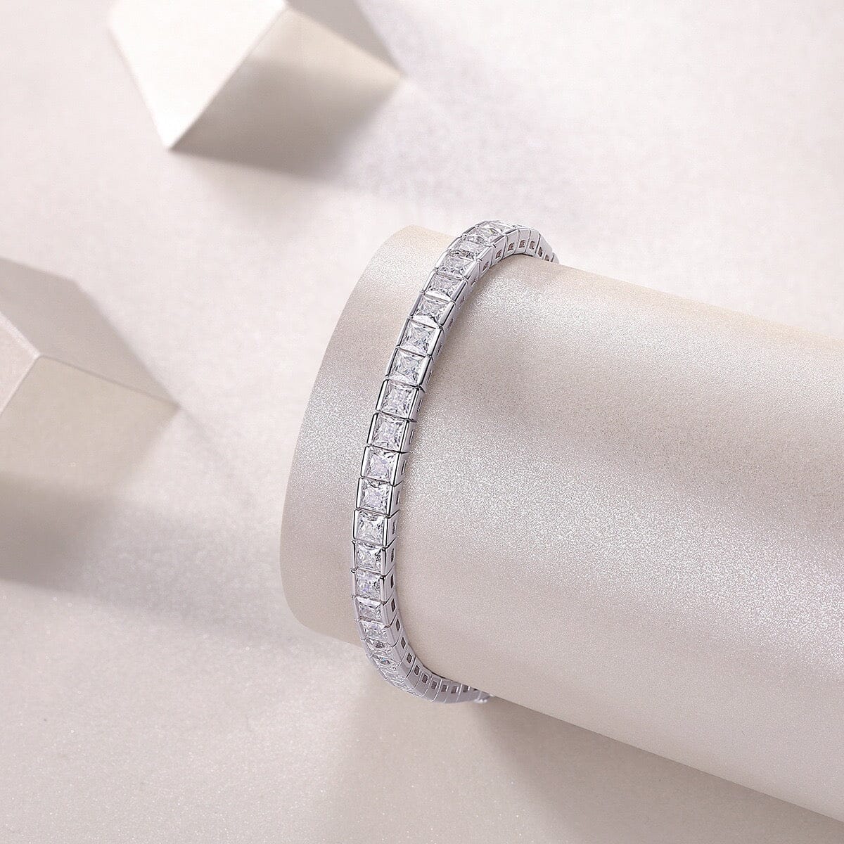 S925 Silver CZ Princess Cut Diamond Tennis Bracelet - 3mm Bracelets 