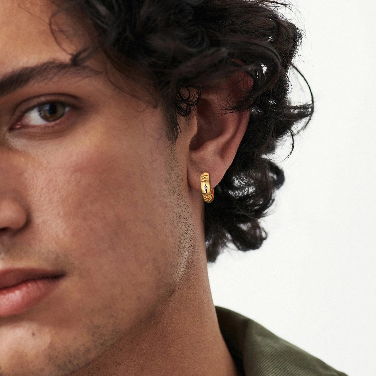 S925 Silver Roman Numerals Hoop Earrings for Men in 14K Gold - 15mm 