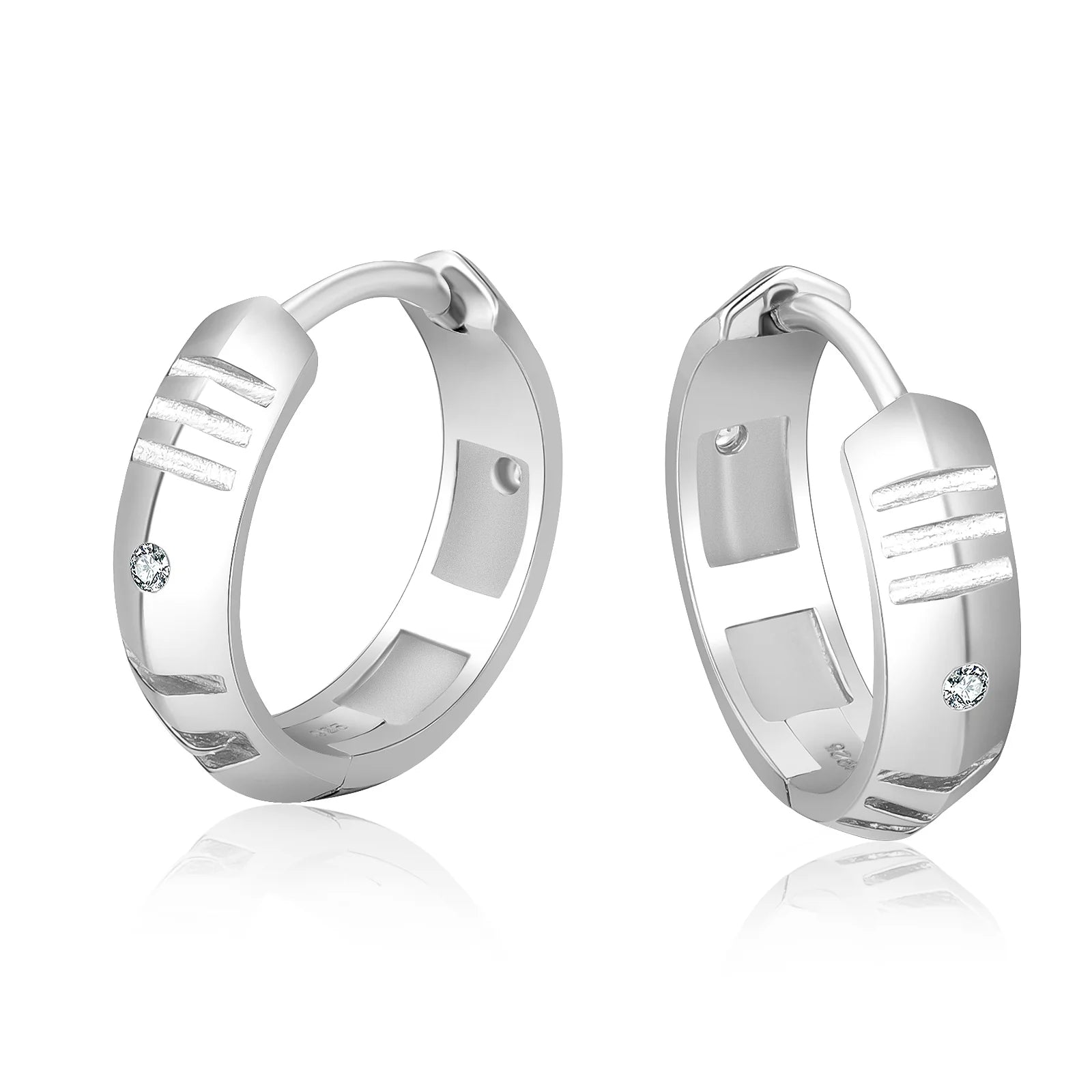 S925 Silver Roman Numerals Hoop Earrings for Men in Whitie Gold - 15mm Earrings 