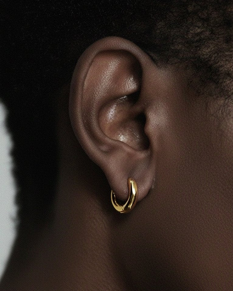 S925 Solid Men's Thick Bold Hoop Earrings in 14K Gold - 15mm Earrings 