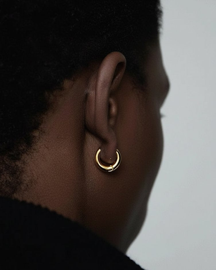 S925 Solid Men's Thick Bold Hoop Earrings in 14K Gold - 15mm Earrings 