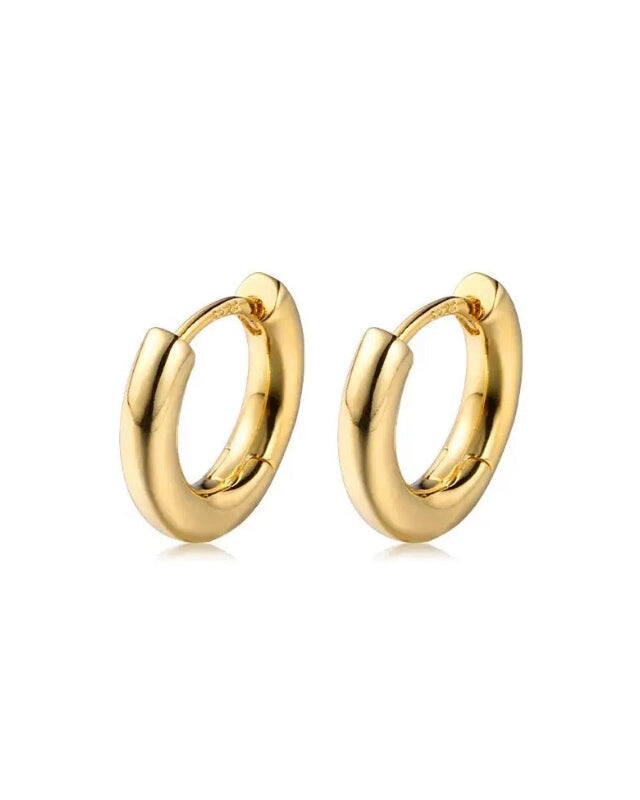 S925 Solid Men's Thick Bold Hoop Earrings in 14K Gold - 15mm Earrings Pair 14K Gold S925