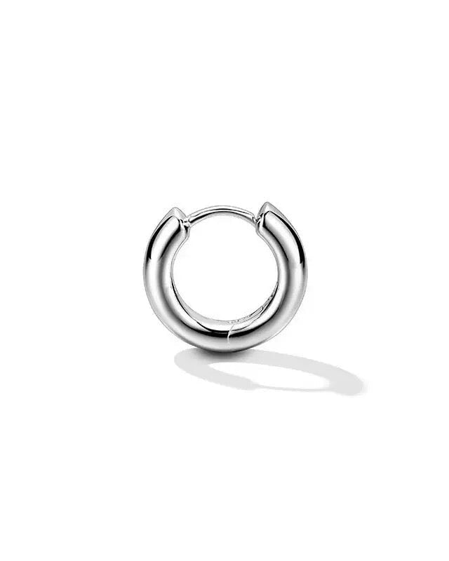 S925 Solid Men's Thick Bold Hoop Earrings in White Gold - 15mm Earrings Single White Gold S925