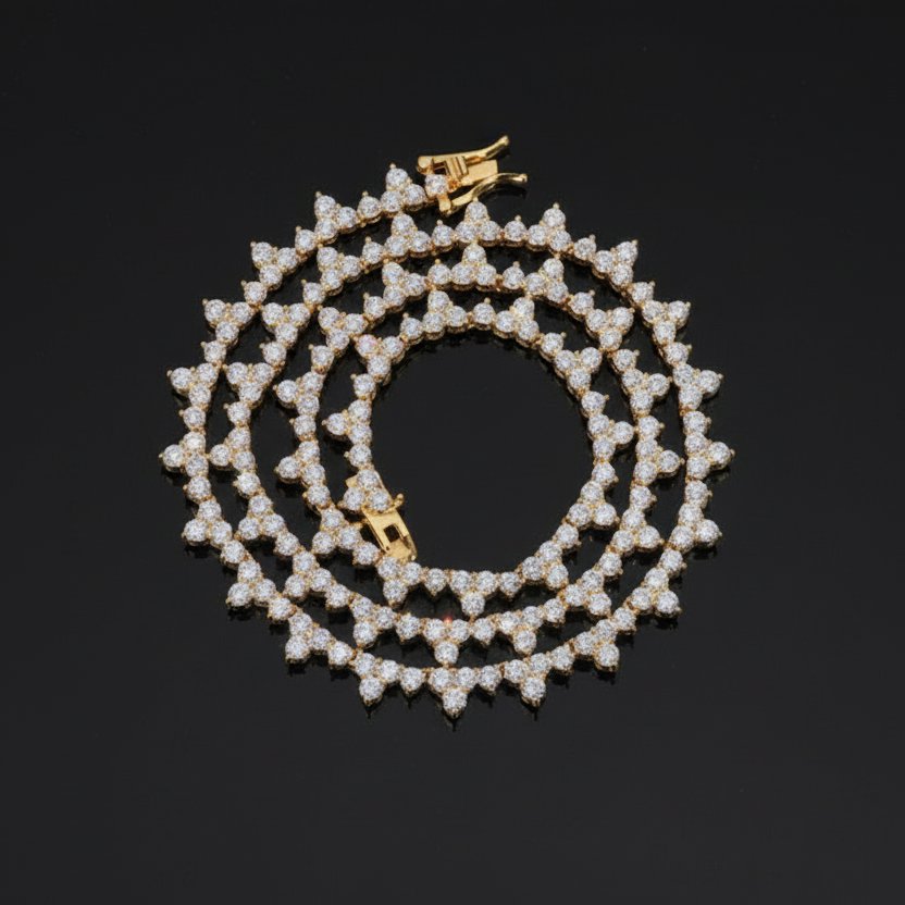 S925 Trio Moissanite Layering Tennis Chain Necklace in 14K Gold Necklaces 