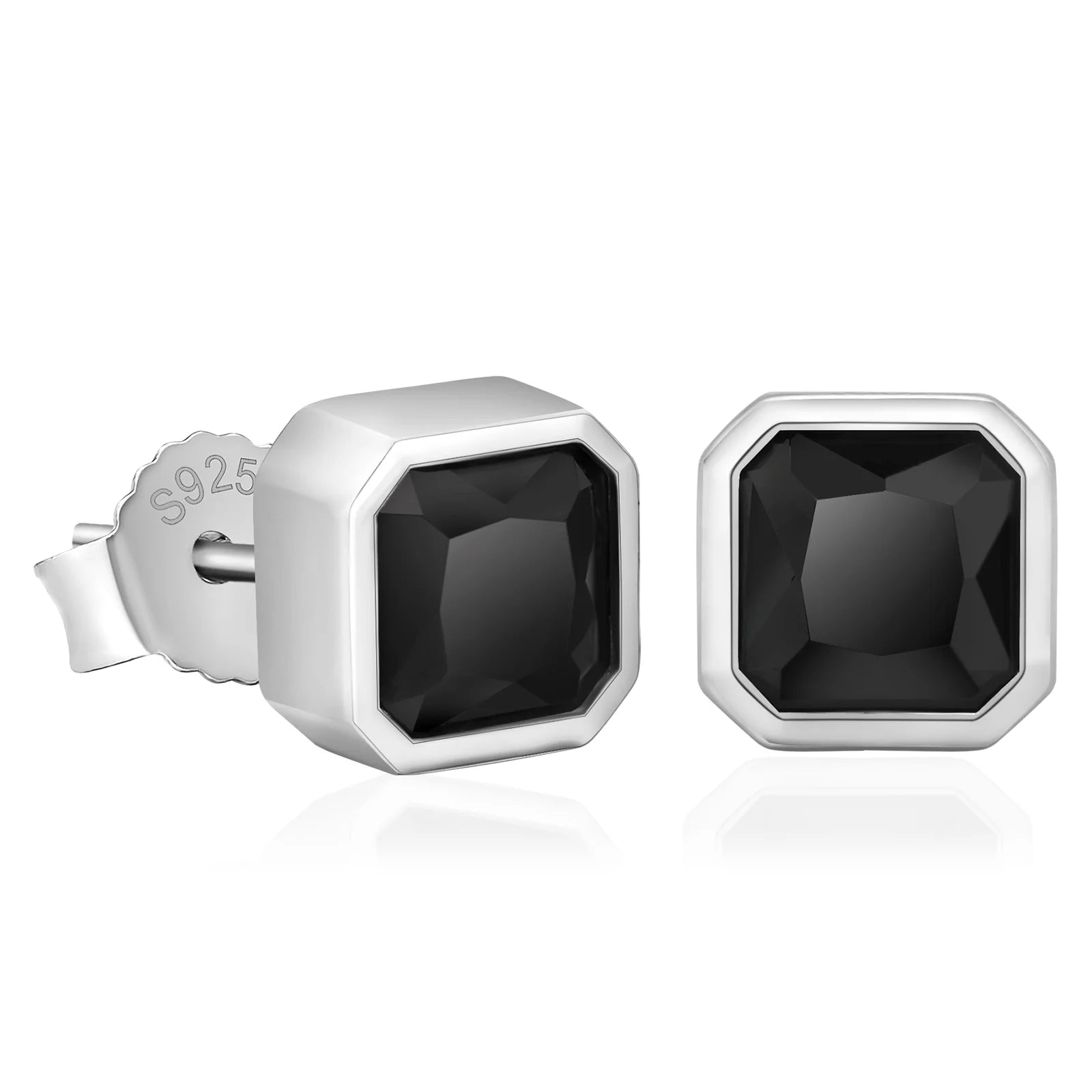 Silver Black Square Stud Earrings for Men Earrings 
