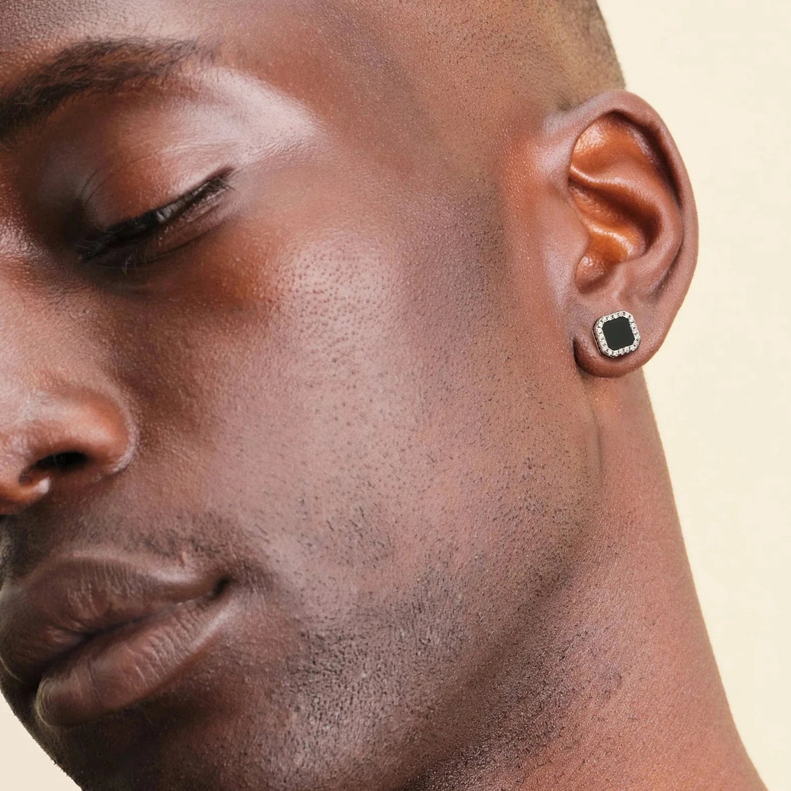 Square Black Onyx Iced Diamond Stud Earrings for Men Earrings 