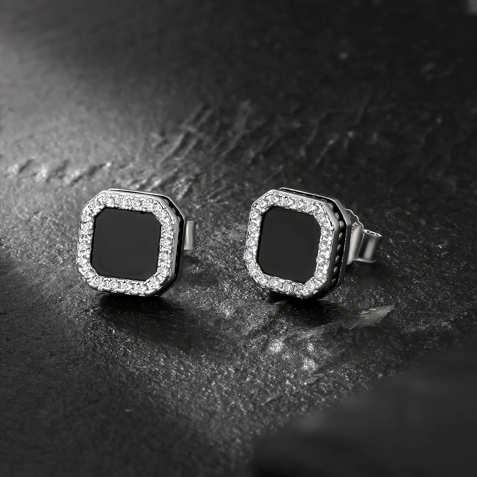 Square Black Onyx Iced Diamond Stud Earrings for Men Earrings 