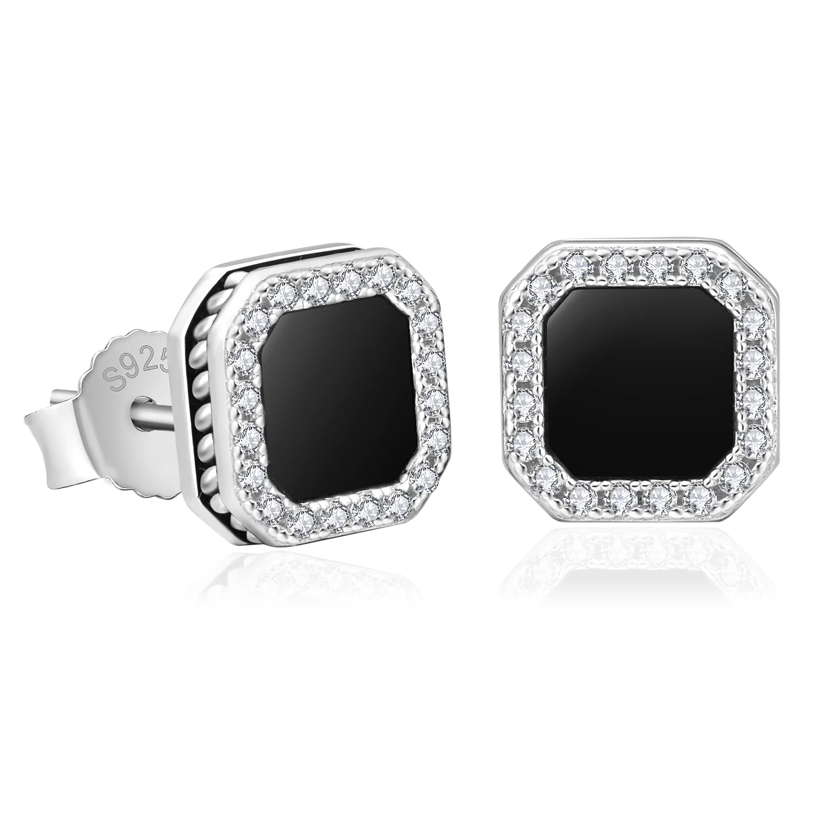 Square Black Onyx Iced Diamond Stud Earrings for Men Earrings 