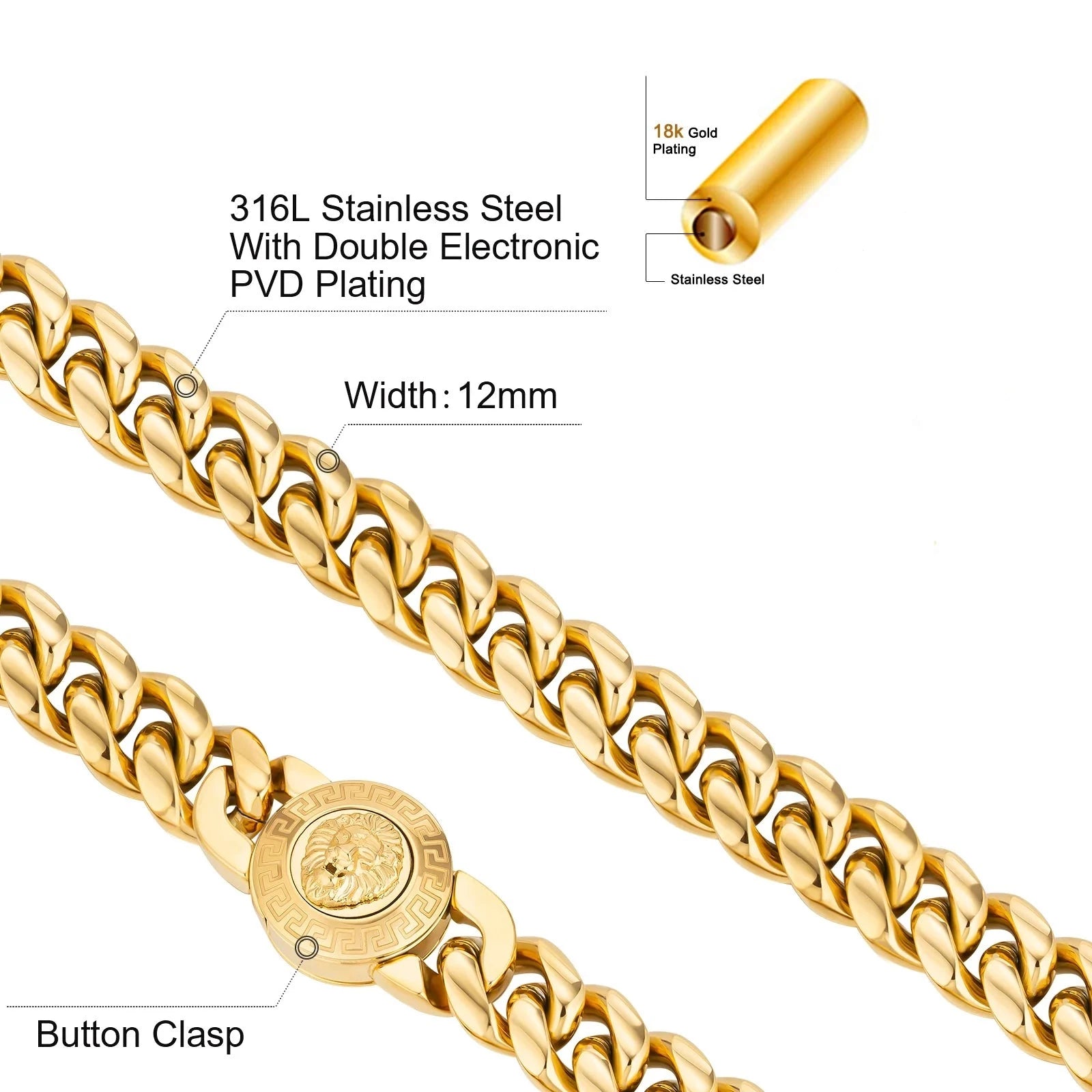 The King - 12mm Cuban Link Chain in 18K Gold Plated Necklaces 