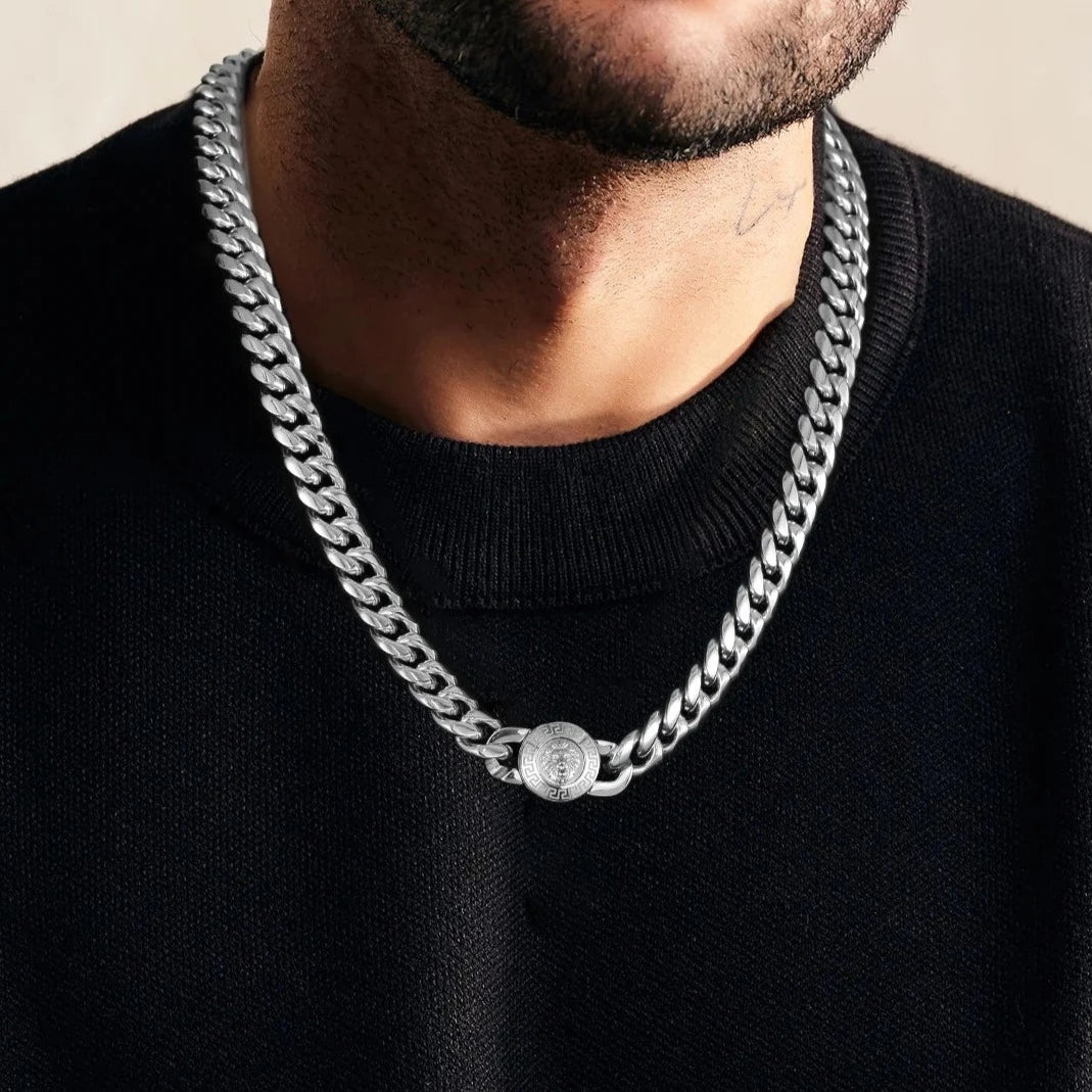 The King - 12mm Cuban Link Chain in White Gold Plated Necklaces 