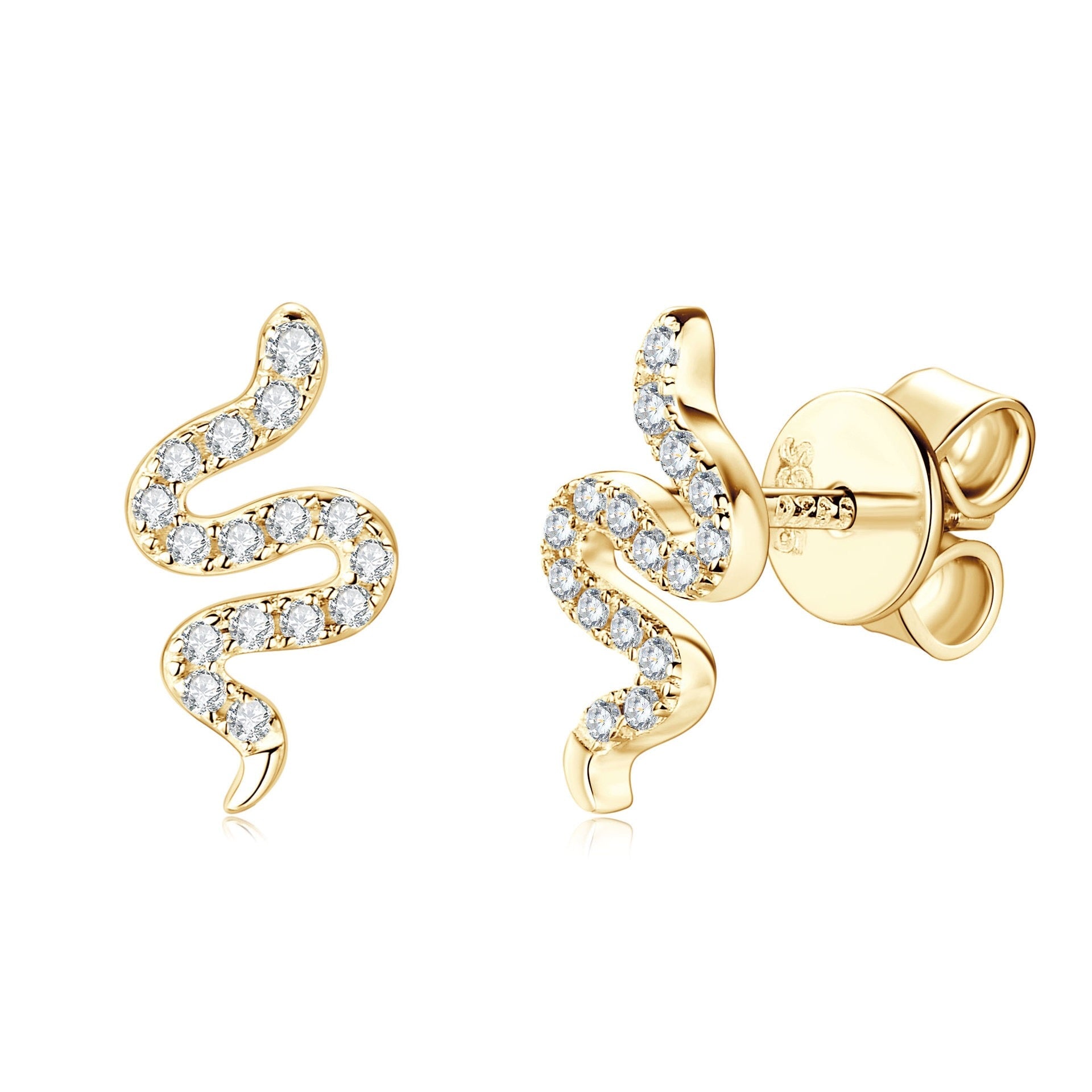 The Serpent's Kiss™ - Snake Moissanite Diamond Stud Earrings in 14K Gold Earrings 