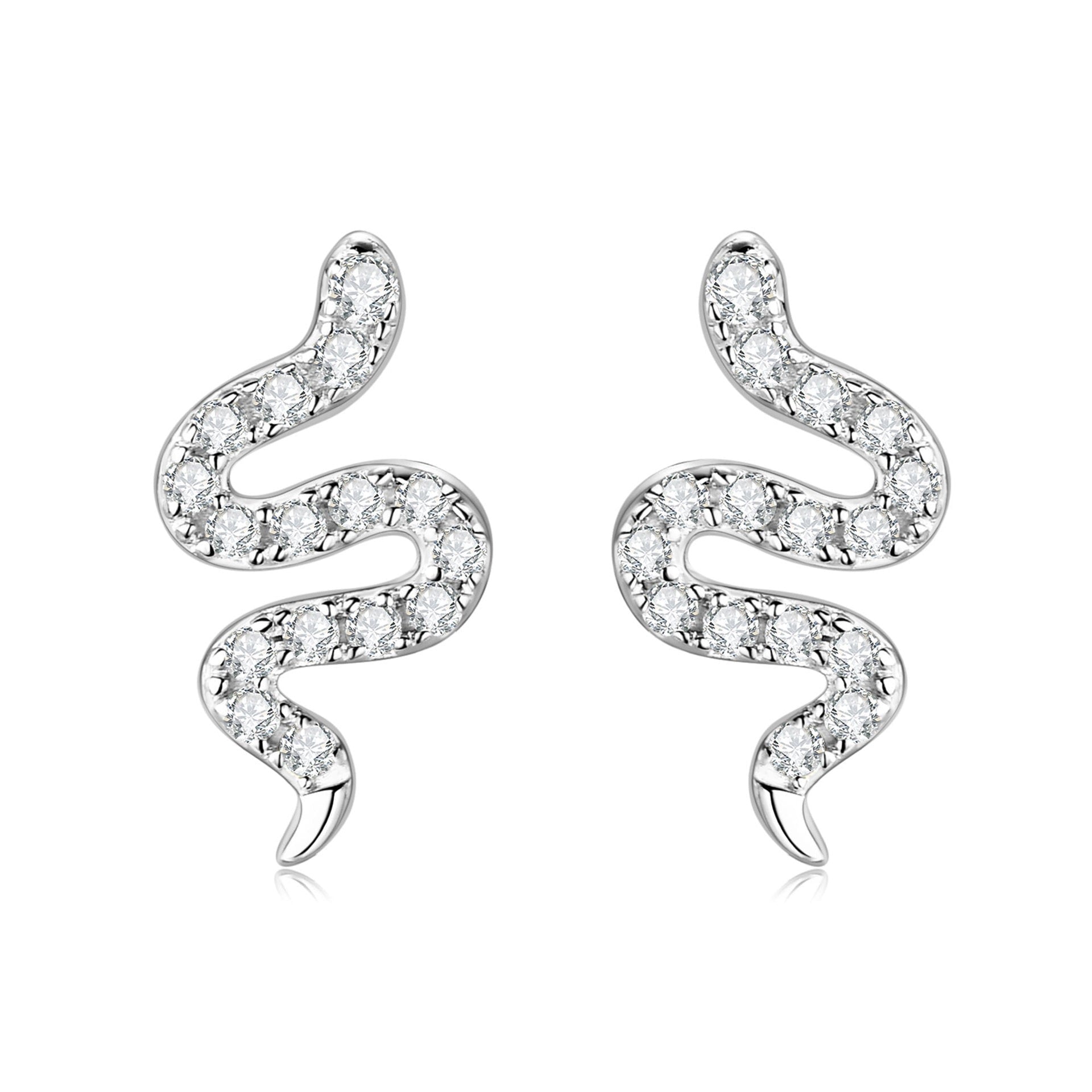 The Serpent's Kiss™ - Snake Moissanite Diamond Stud Earrings in White Gold Earrings 