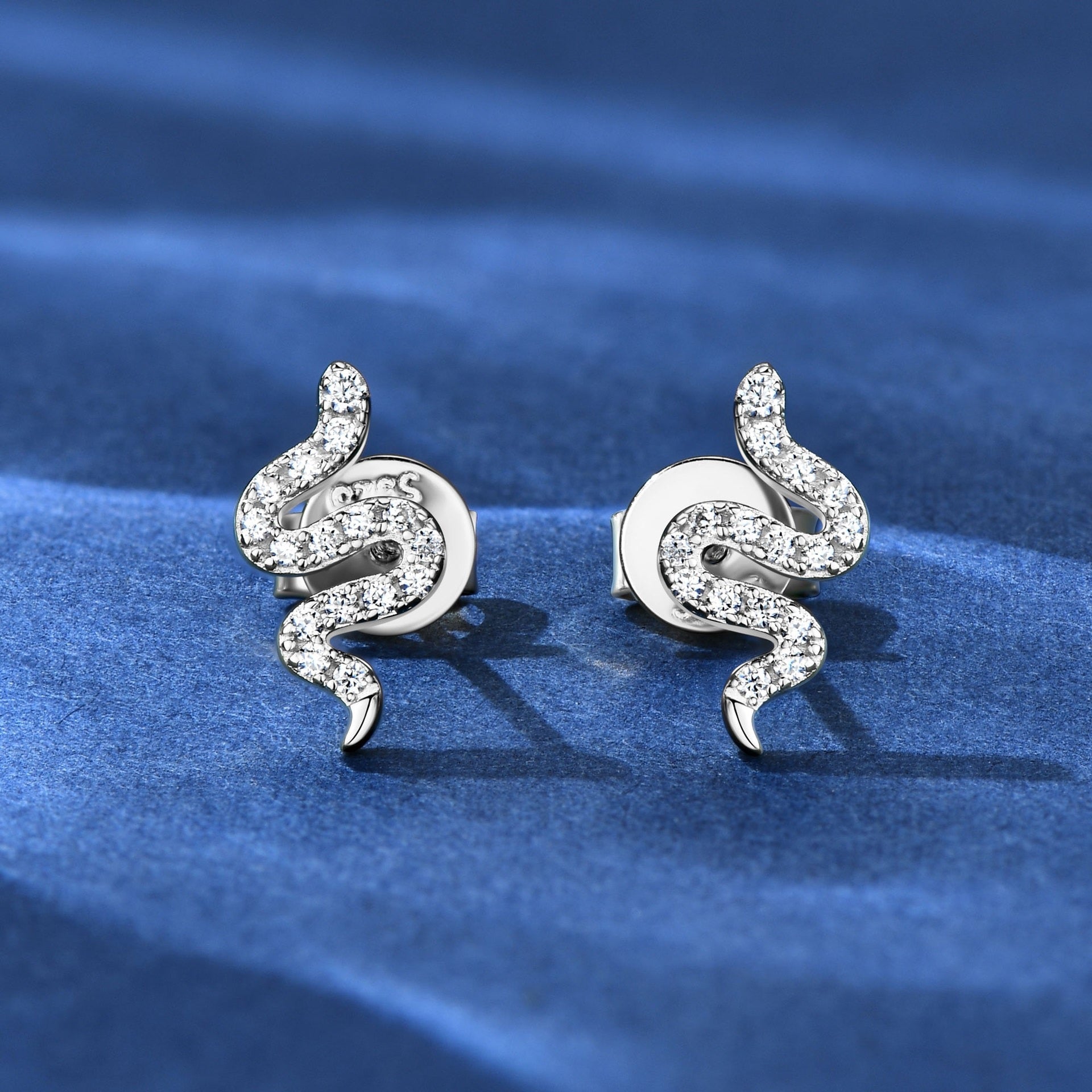The Serpent's Kiss™ - Snake Moissanite Diamond Stud Earrings in White Gold Earrings 