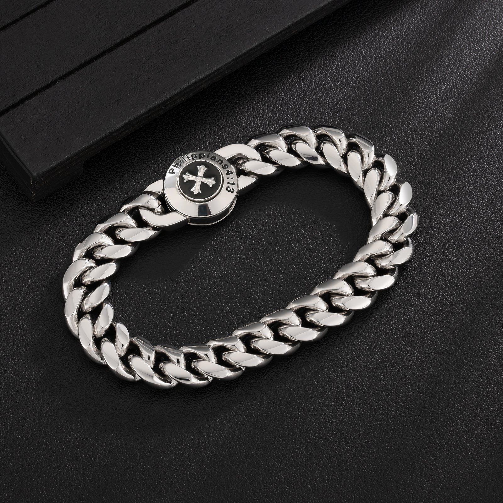 The Strength - 12mm Cuban Link Bracelet in White Gold Plated Bracelets 