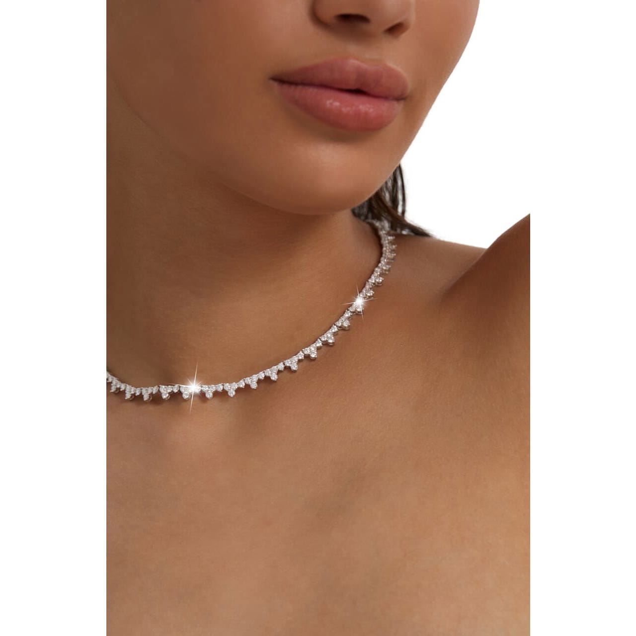 Wedding Trio Moissanite Layering Tennis Chain Necklace in White Gold Necklaces 