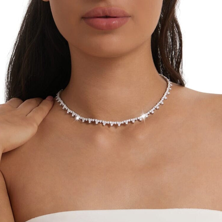 Wedding Trio Moissanite Layering Tennis Chain Necklace in White Gold Necklaces 