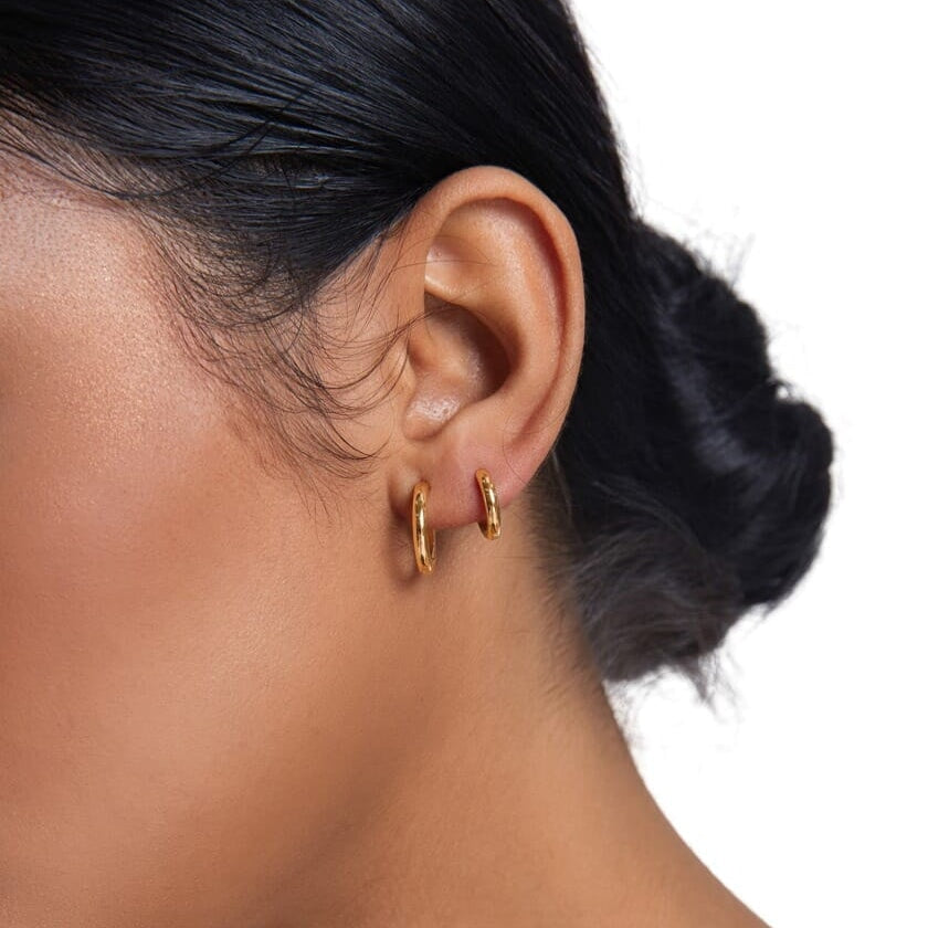 Women's 925 Sterling Silver Huggie Hoop Earrings in 14K Gold Earrings 