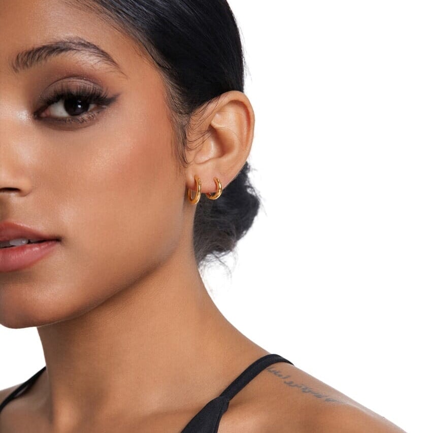 Women's 925 Sterling Silver Huggie Hoop Earrings in 14K Gold Earrings 