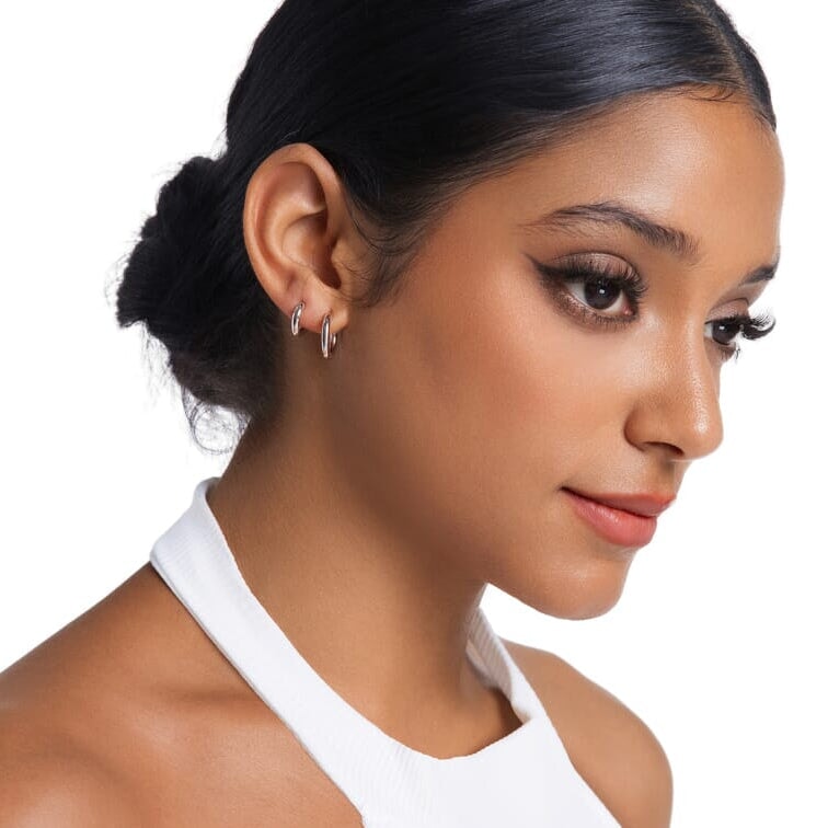 Women's 925 Sterling Silver Huggie Hoop Earrings in White Gold Earrings 