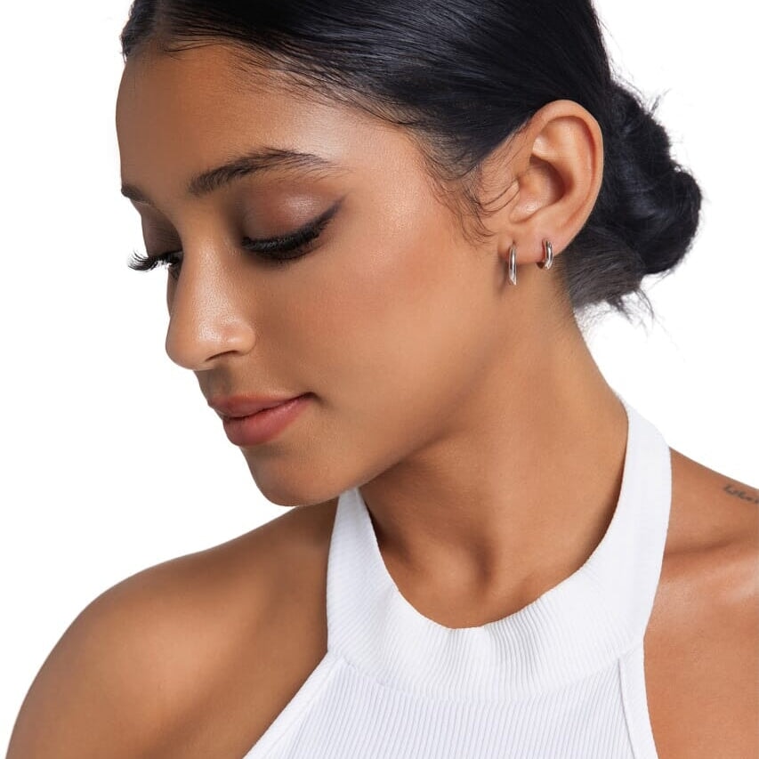 Women's 925 Sterling Silver Huggie Hoop Earrings in White Gold Earrings 