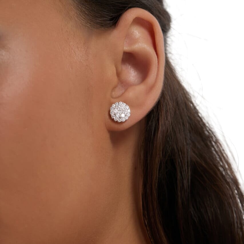 Women's Cluster Moissanite Diamond Flower Stud Earrings in White Gold - 10mm Earrings 