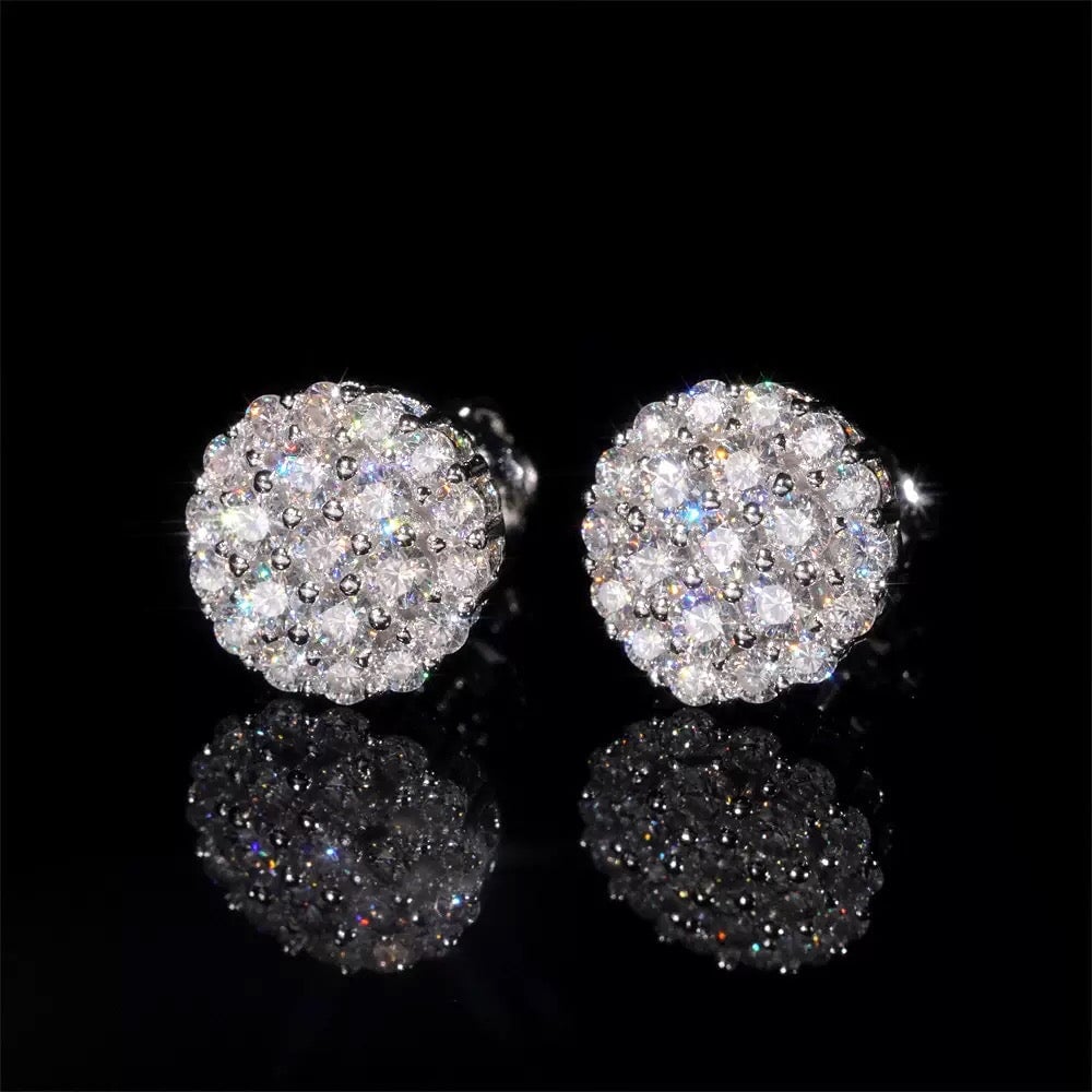Women's Cluster Moissanite Diamond Flower Stud Earrings in White Gold - 10mm Earrings 