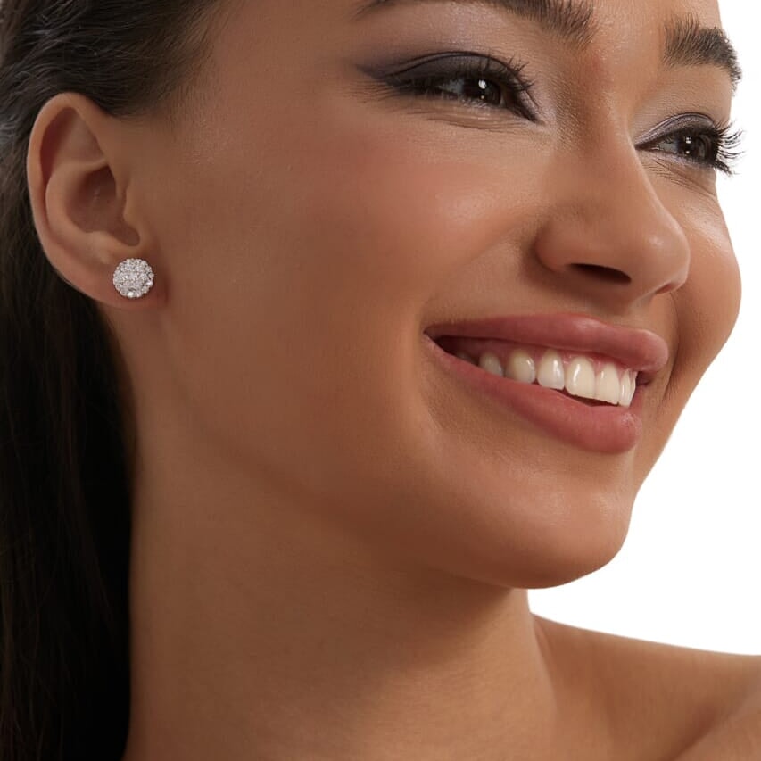 Women's Cluster Moissanite Diamond Flower Stud Earrings in White Gold - 10mm Earrings 