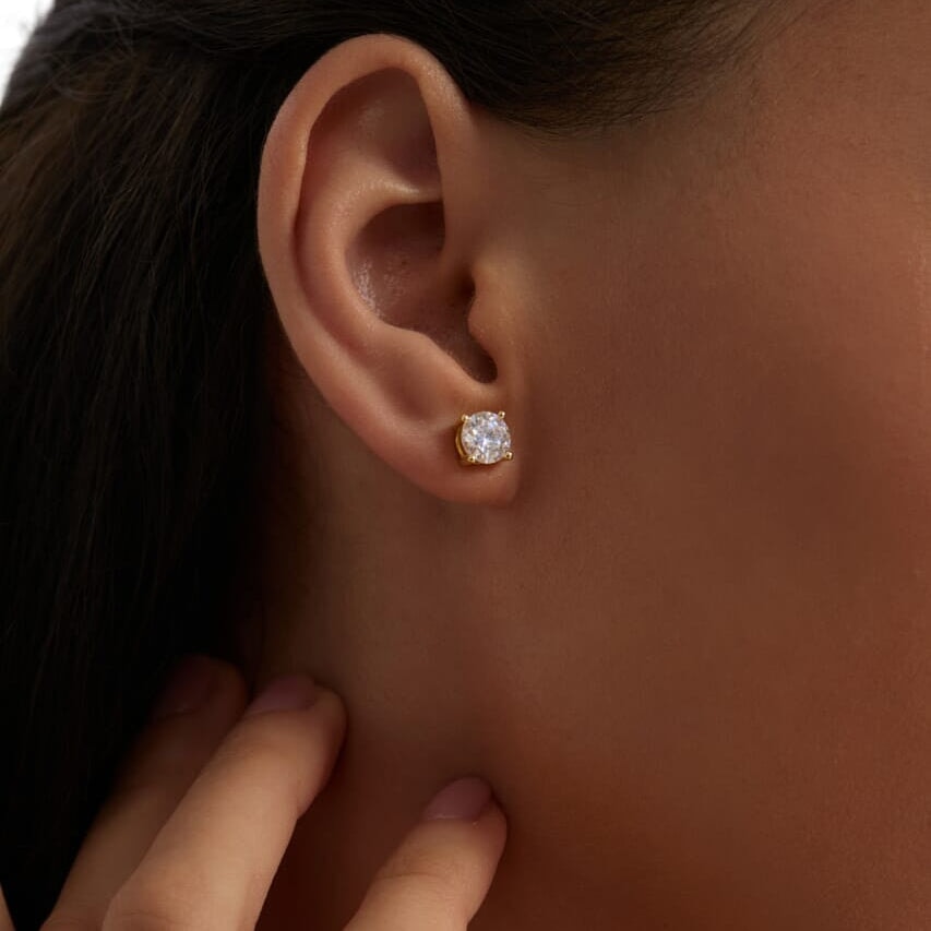 Women's Moissanite Diamond Earrings Studs in 14K Gold - 6.5mm Earrings 