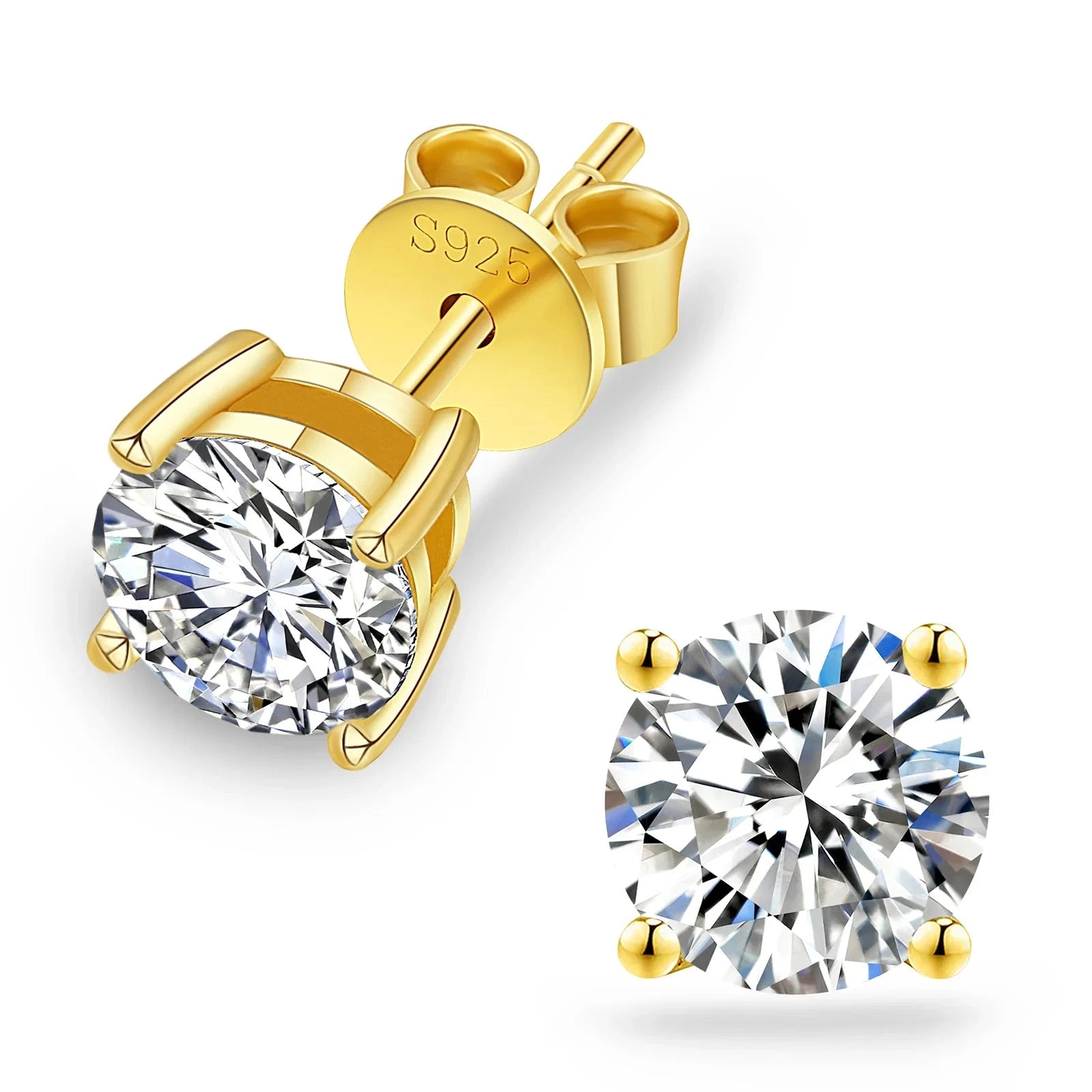 Women's Moissanite Diamond Earrings Studs in 14K Gold - 6.5mm Earrings 