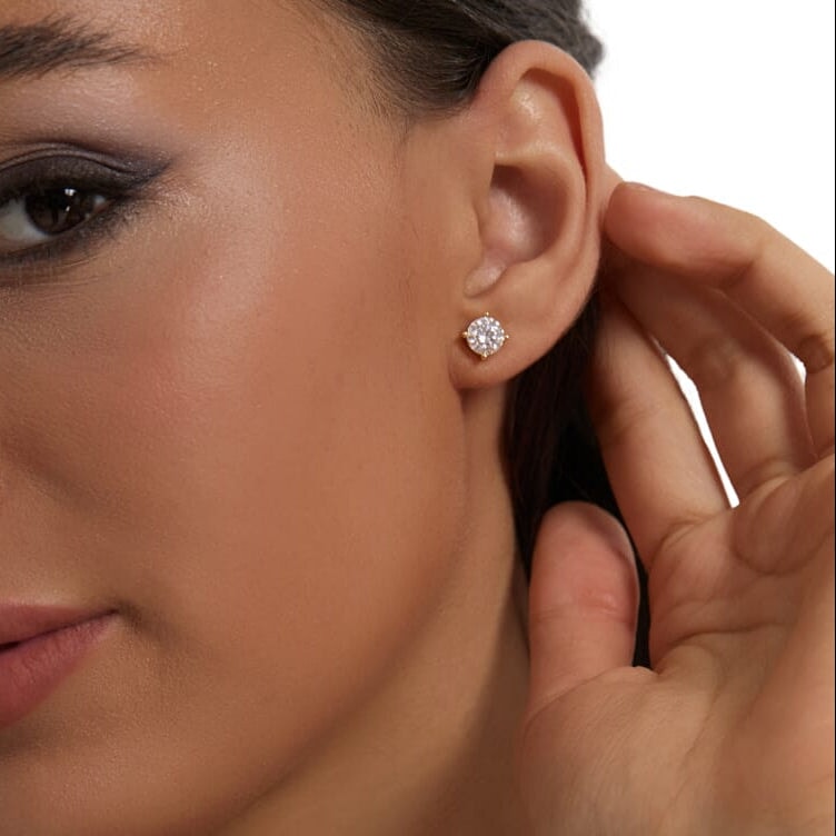 Women's Moissanite Diamond Earrings Studs in 14K Gold - 6.5mm Earrings 