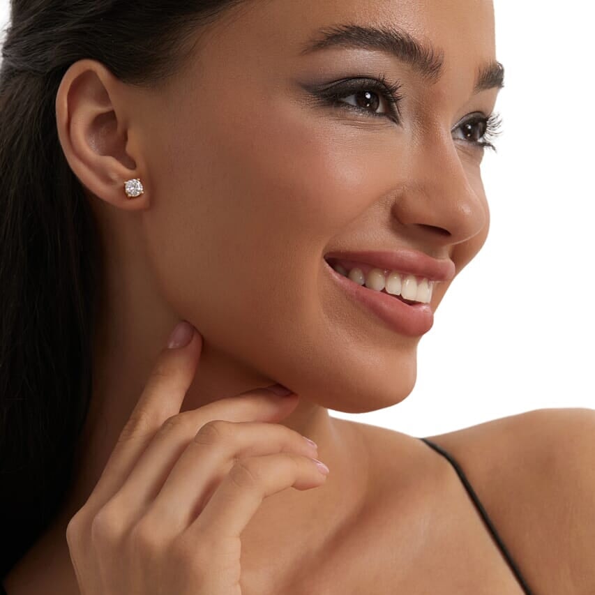 Women's Moissanite Diamond Earrings Studs in 14K Gold - 6.5mm Earrings 