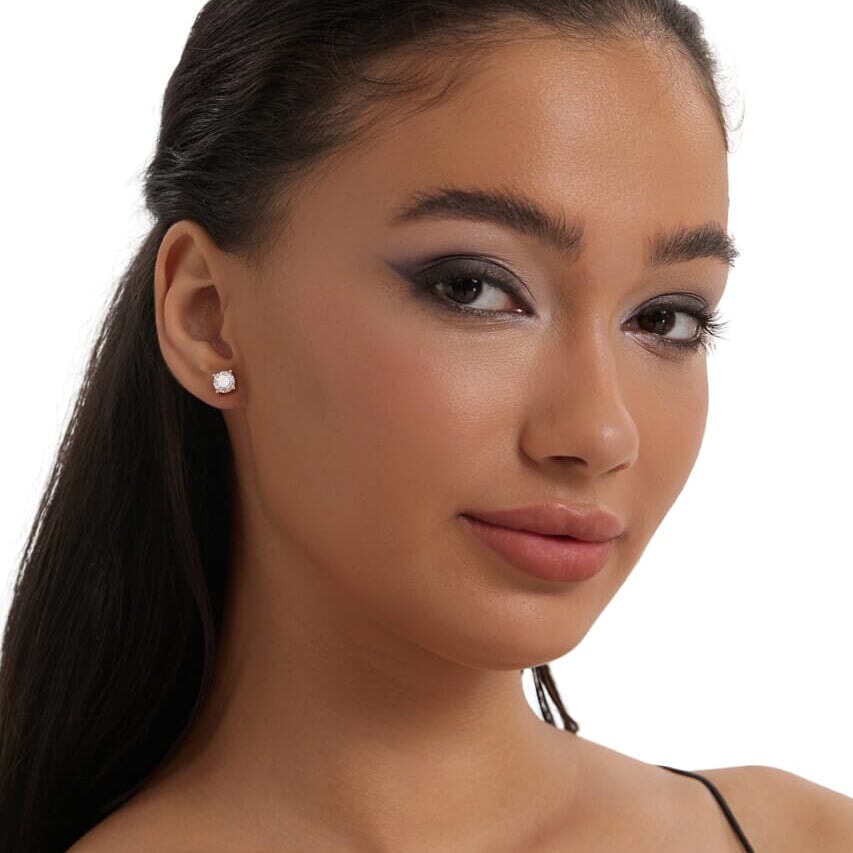 Women's Moissanite Diamond Earrings Studs in White Gold - 6.5mm Earrings 