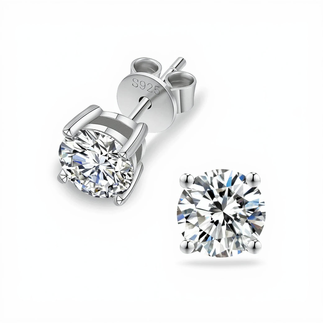 Women's Moissanite Diamond Earrings Studs in White Gold - 6.5mm Earrings 