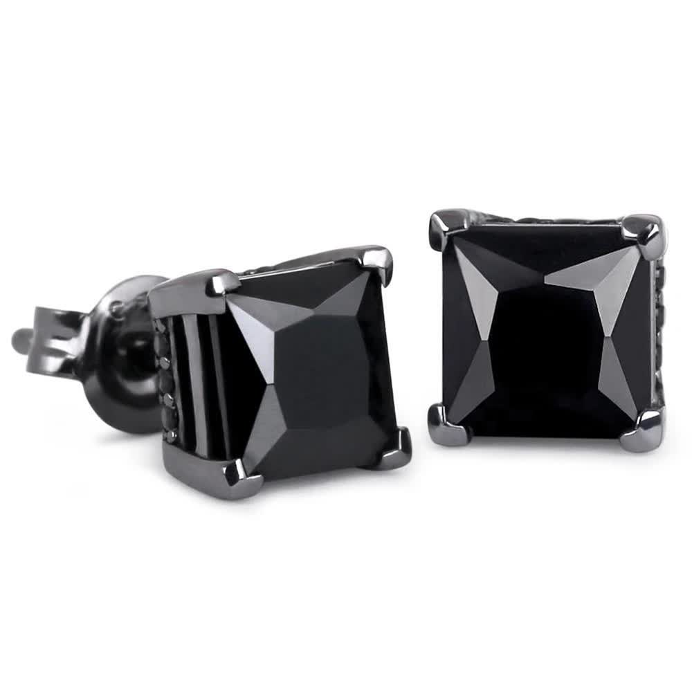 Women's S925 Black Diamond Square Stud Earrings Earrings Square (6mm Shown on model) S925 