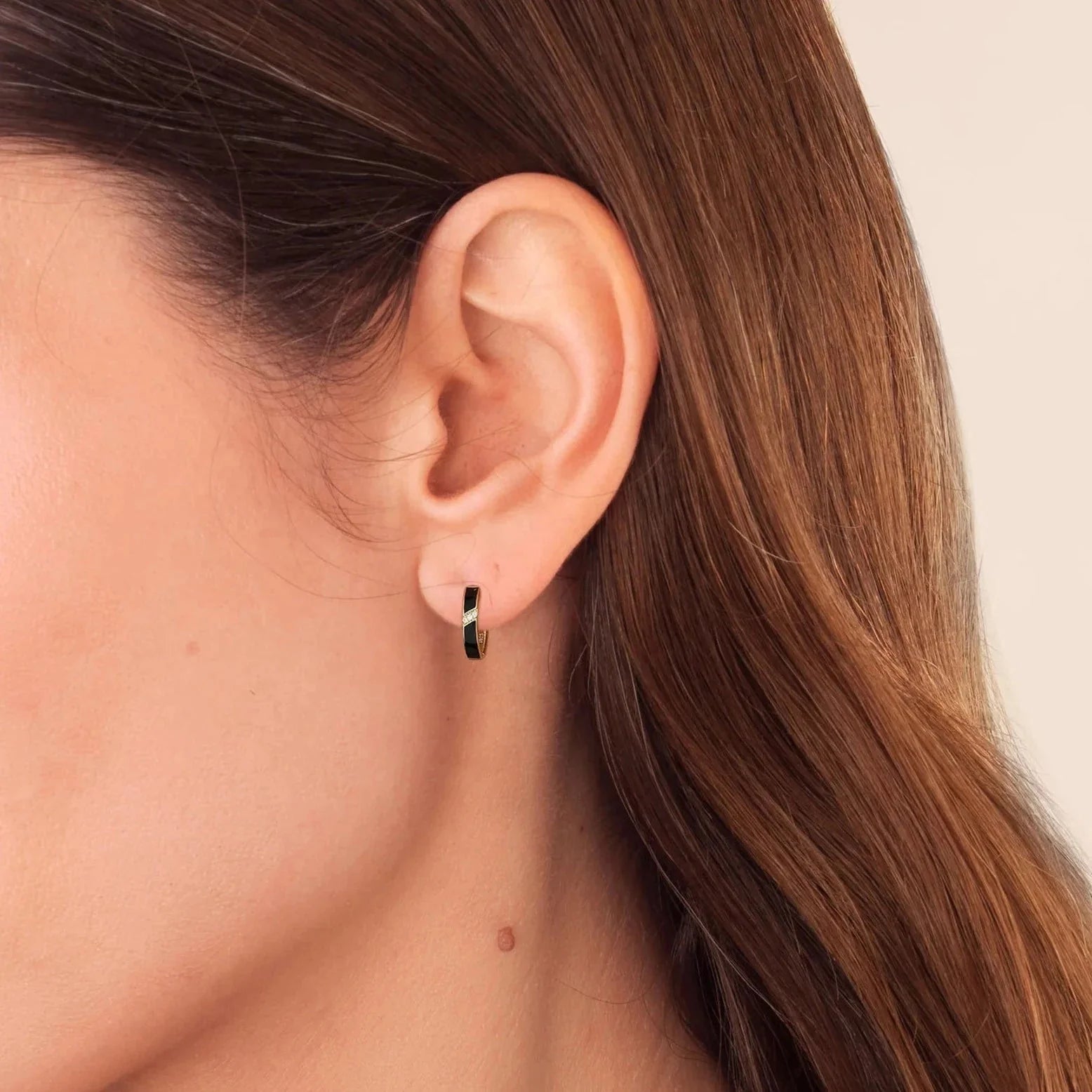 Women's S925 Diamond Black Hoop Earrings in 14K Gold - 15mm Earrings 