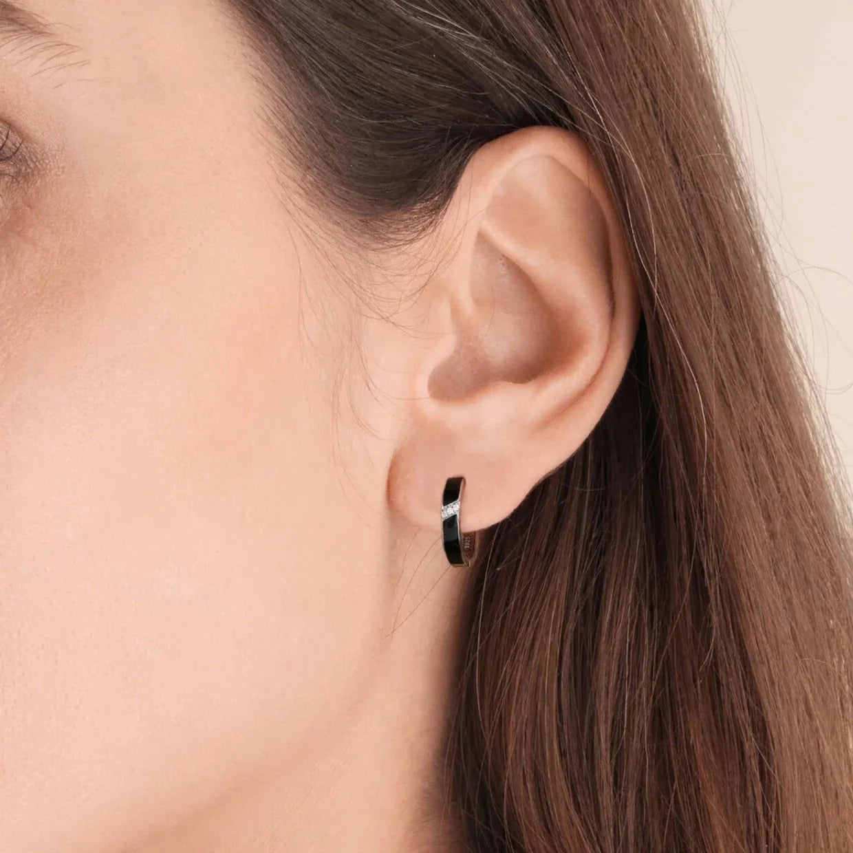 Women's S925 Diamond Black Hoop Earrings in White Gold - 15mm Earrings 