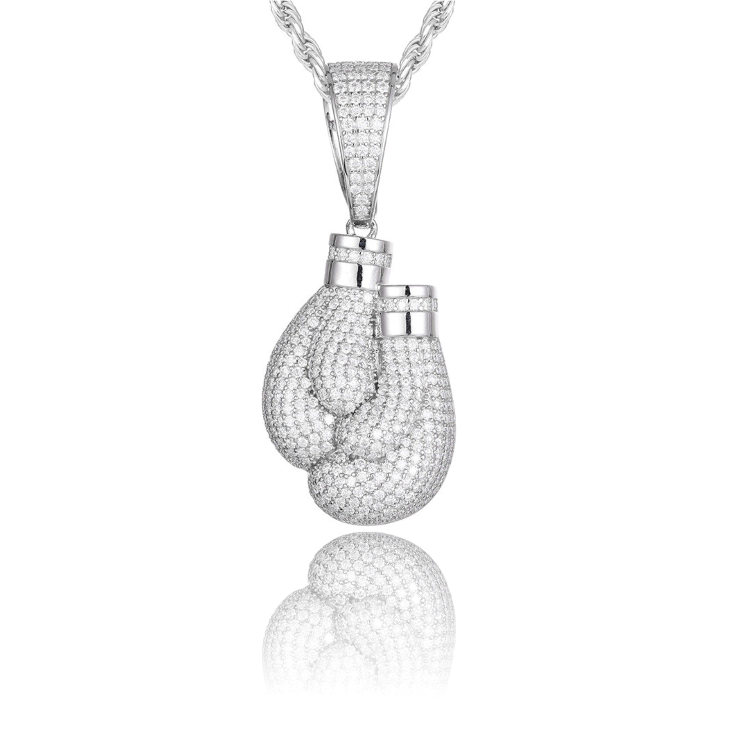 YOUNG. WILD. FREE. - Boxing Gloves Pendant - 1.5inch Charms & Pendants Brass with CZ Stone Free Rope Chain White Gold