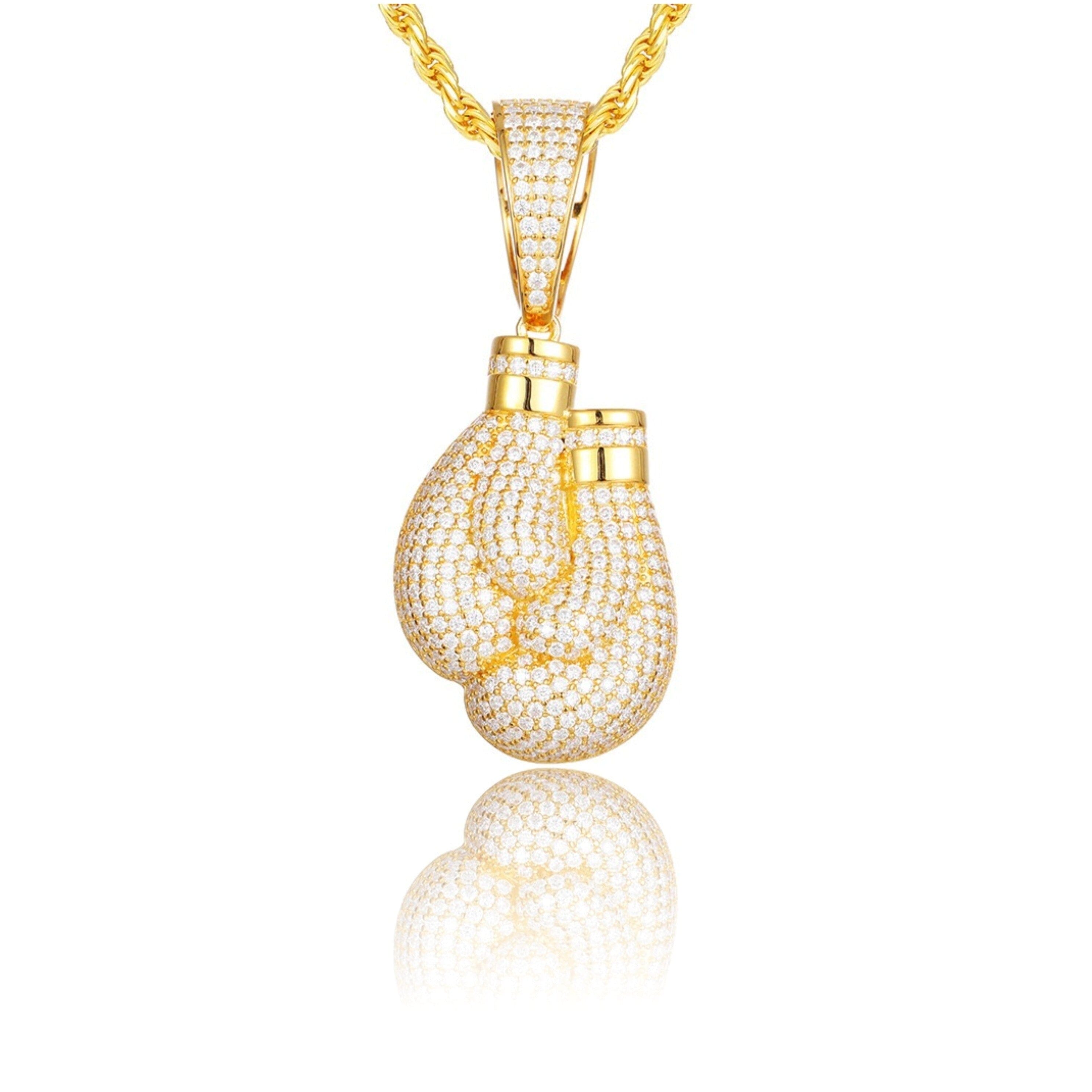 YOUNG. WILD. FREE. - Boxing Gloves Pendant - 1.5inch Charms & Pendants Brass with CZ Stone Free Rope Chain Yellow Gold