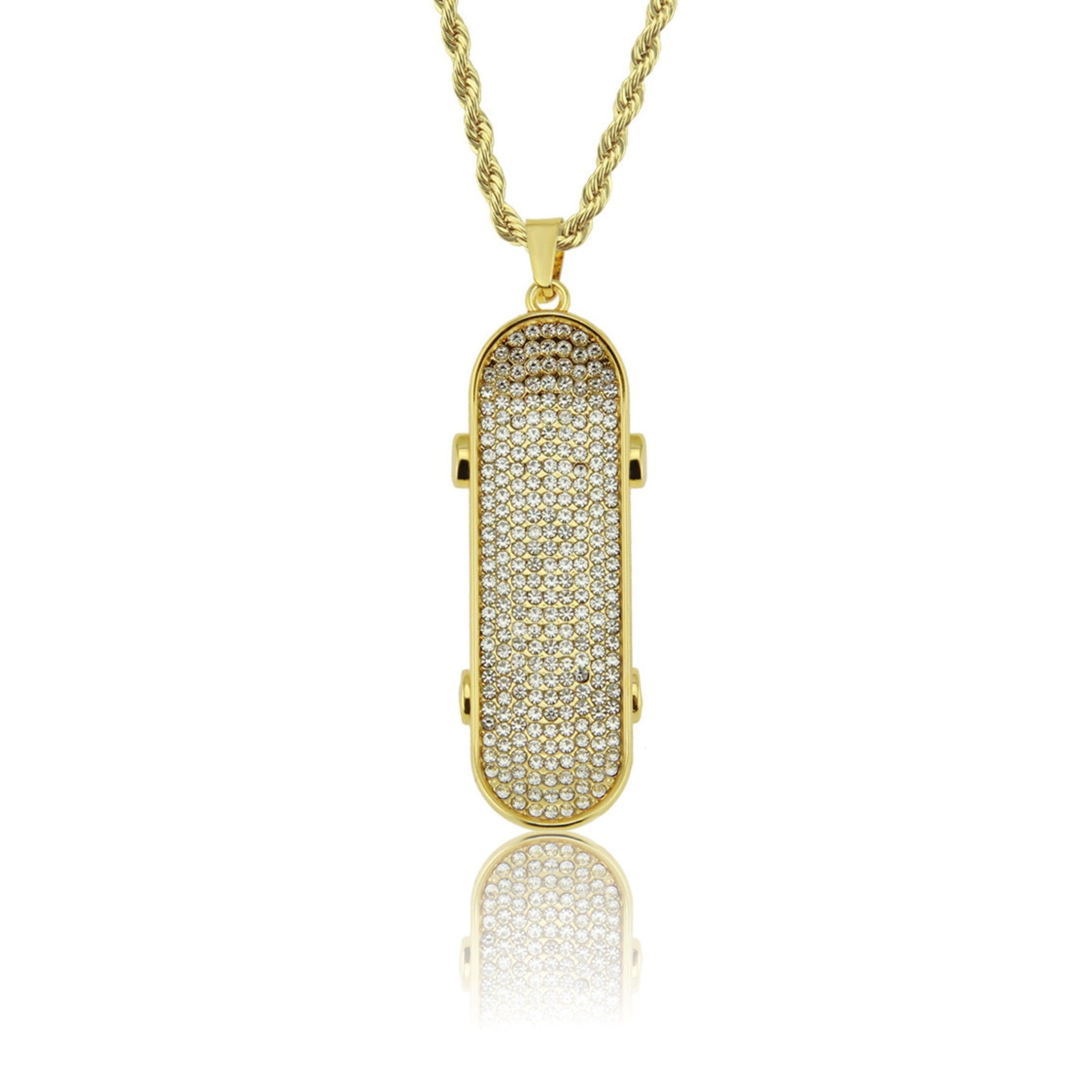 YOUNG. WILD. FREE. - Skateboard Pendant - 2inch Charms & Pendants Brass with CZ Stone Free Rope Chain Yellow Gold