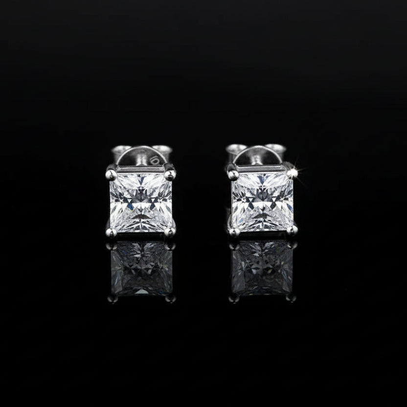 1.0 Carats VVS1 Moissanite 925 Sterling Silver Princess Cut Earring Studs in White Gold Earrings 